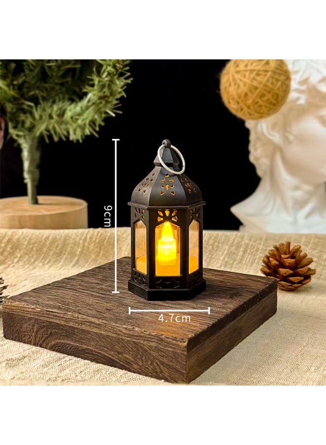 3 فوانيس شموع رمضانية، فوانيس عيد مبارك بإضاءة LED، فوانيس رمضان مبارك، فوانيس مزخرفة على شكل هلال ونجمة، فوانيس رمضان كريم مزخرفة بإضاءة LED عتيقة، فوانيس معلقة لتزيين المنزل والحفلات - Image 2